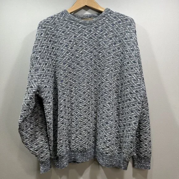 VTG SHENANDOAH Mens XXL Blue Gray Lattice Knit Cotton Blend Crew Neck Sweater US - Picture 10 of 12